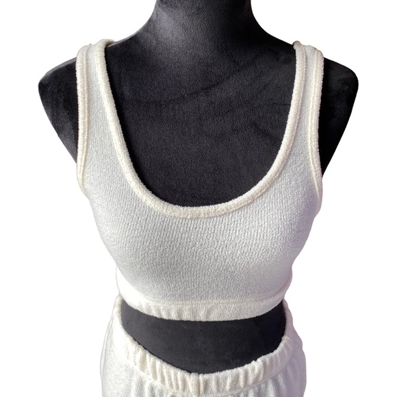 Cream Sherpa Like Crop Tank Top and Short Set - Picture 2 of 7